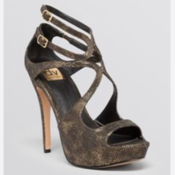 Dolce Vita Brielle Bronze Snakeskin Pattern Double Straps Heels Size 8